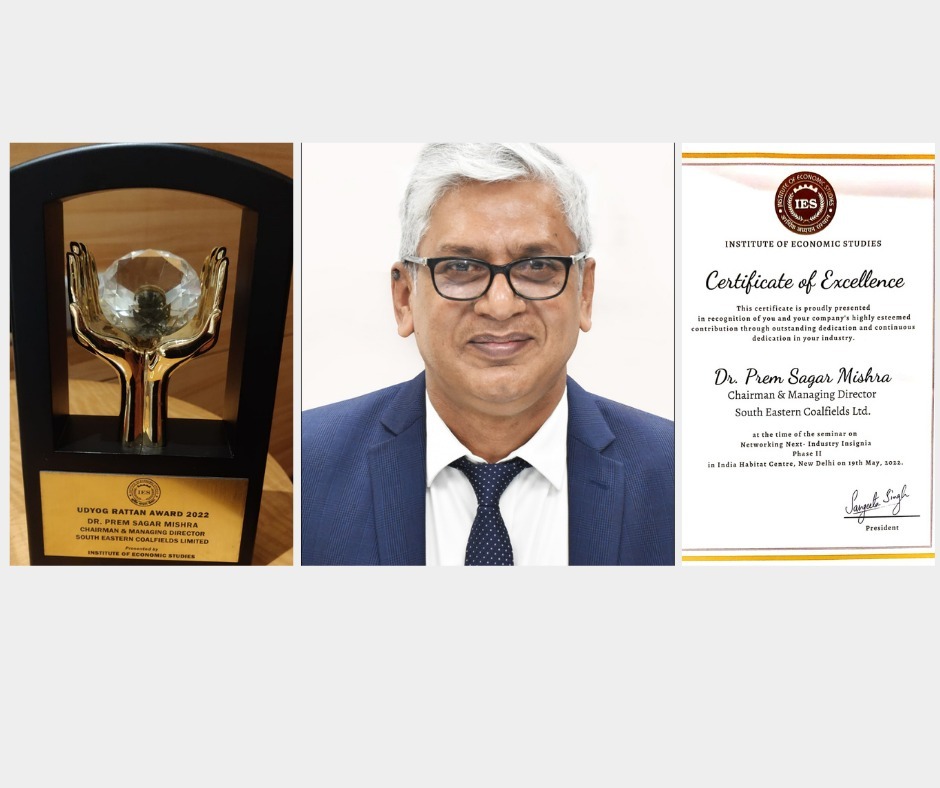 SECL CMD Dr Prem Sagar Mishra honoured with udyog Ratna award